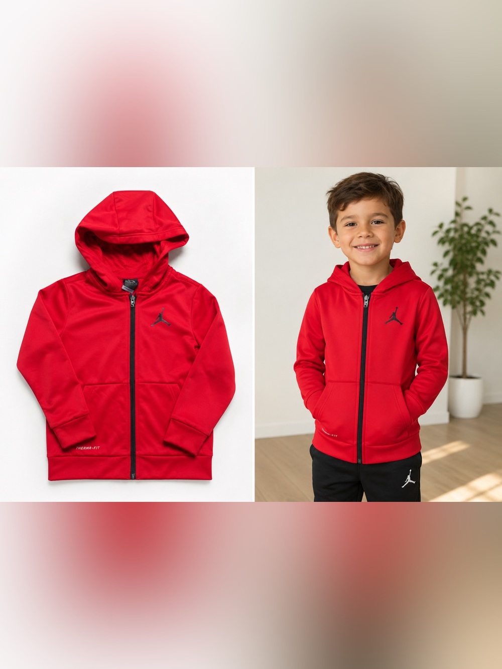 Nike Kids Red Full‑Zip Hoodie with Black Logo